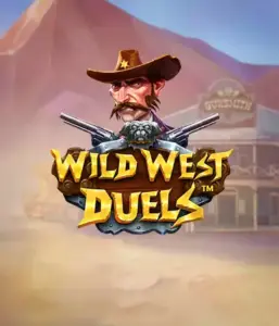  Иллюстрация слота "Wild West Duels" от Pragmatic Play, где изображён храбрый персонаж в шляпе с двумя пистолетами. На заднем плане нарисована пустынная местность с типичным салуном. Идеально подходит для любителей вестернов и азартных игр.